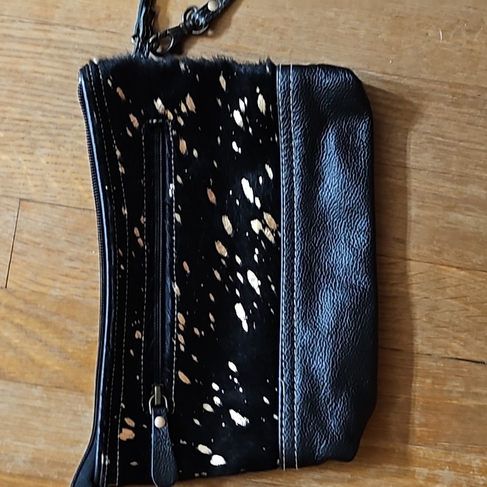 Myra  Moorish leather black & gold wristlet